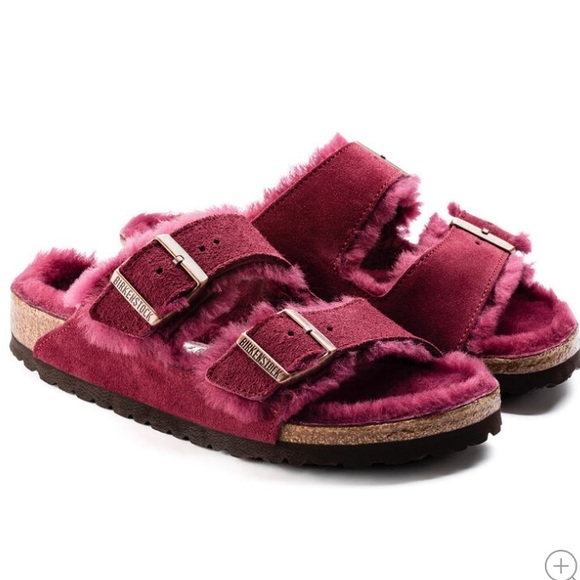Birkenstock Arizona Shearling Sandals in Maroon - Picture 11 of 14